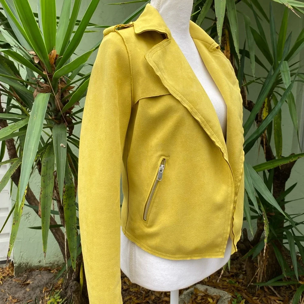 Anthropologie Yellow Moto Faux Suede Jacket - Picture 1 of 10